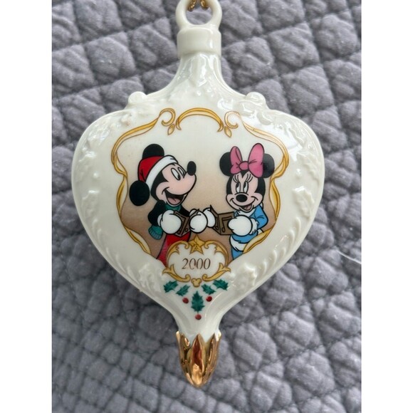 Lenox Other - Vintage 2000 Lenox Disney Mickey Minnie Christmas Ornament Porcelain Gold Trim